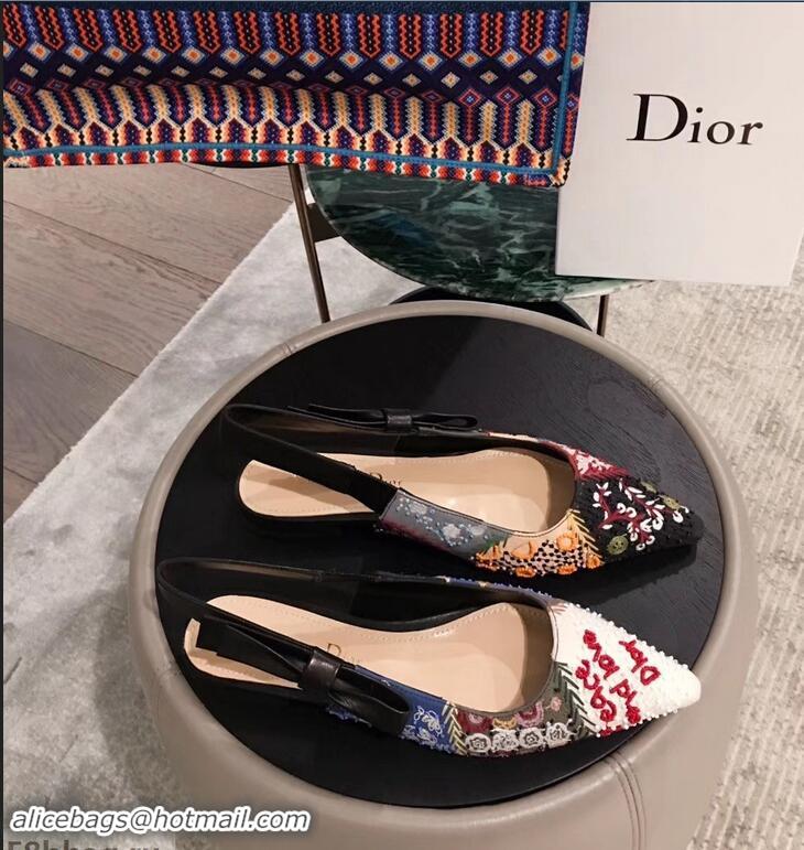 Classic Women Dior Embroidered Slingback Ballet Flat Pumps Shoe CD1315 2019