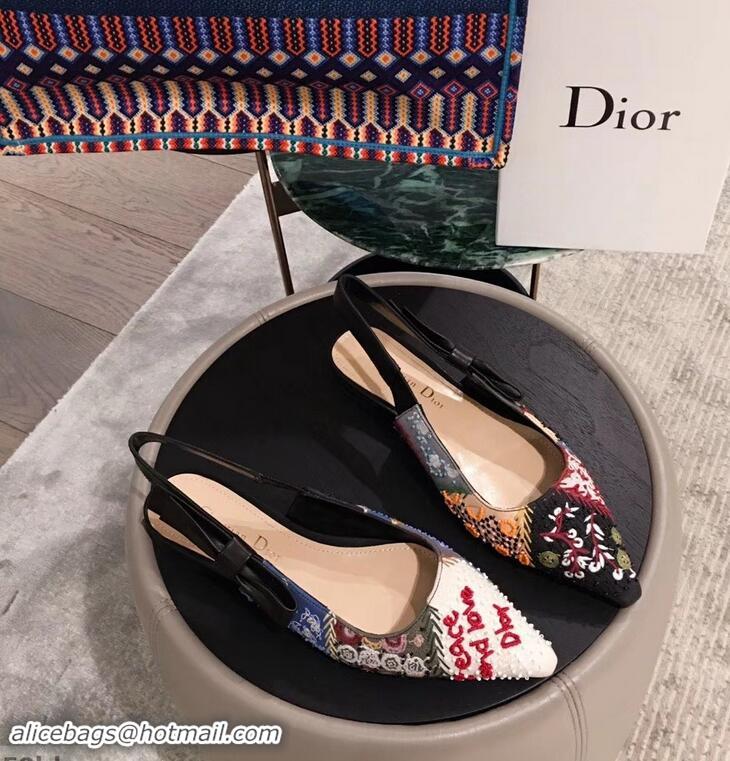 Classic Women Dior Embroidered Slingback Ballet Flat Pumps Shoe CD1315 2019