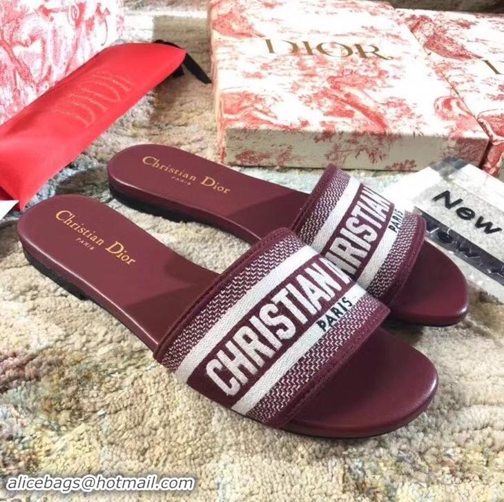 Cheapest Dior Woven Logo Dway Mules Slipper Sandals CD1801 Burgundy 2019