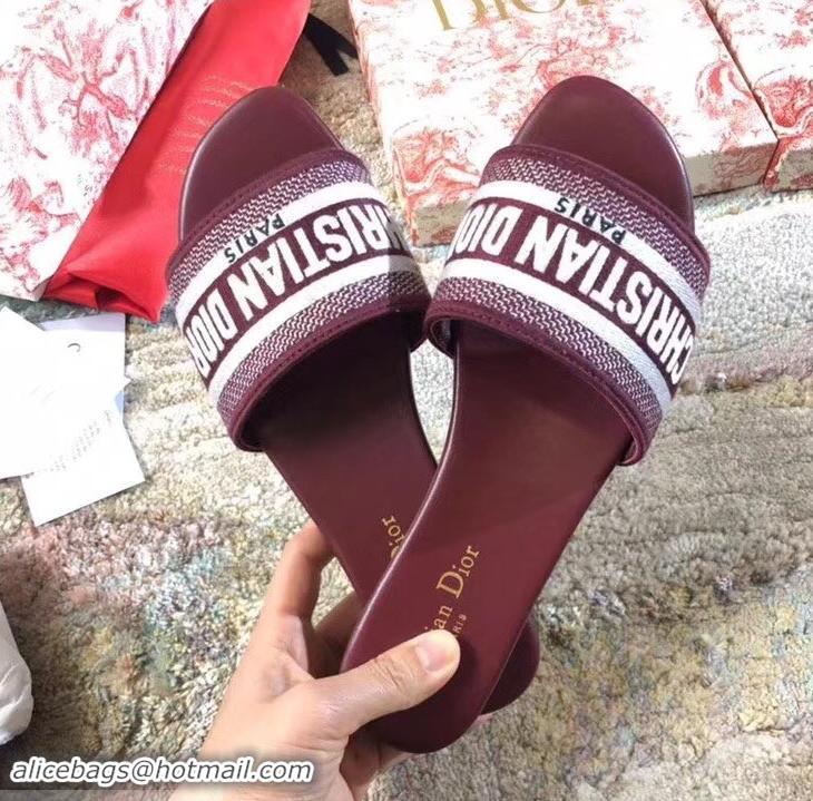 Cheapest Dior Woven Logo Dway Mules Slipper Sandals CD1801 Burgundy 2019