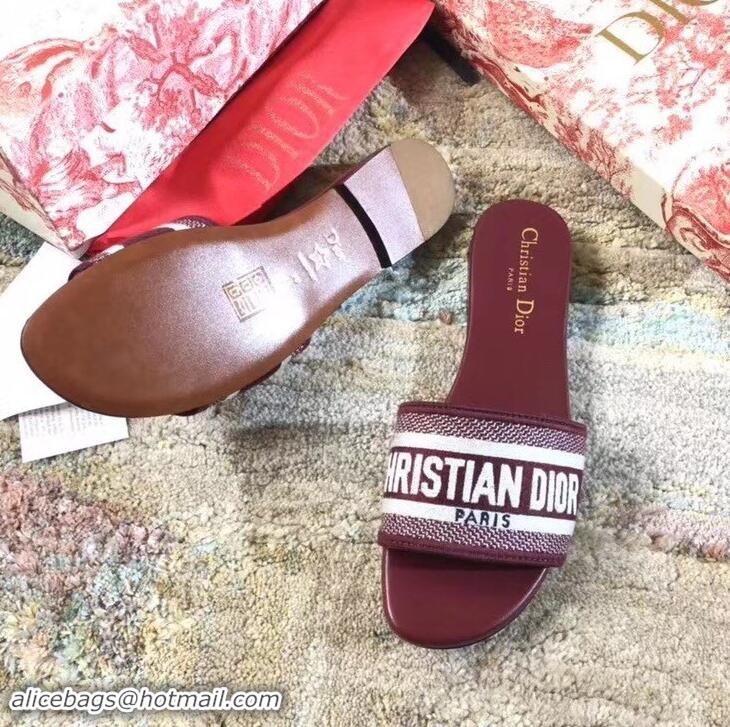 Cheapest Dior Woven Logo Dway Mules Slipper Sandals CD1801 Burgundy 2019