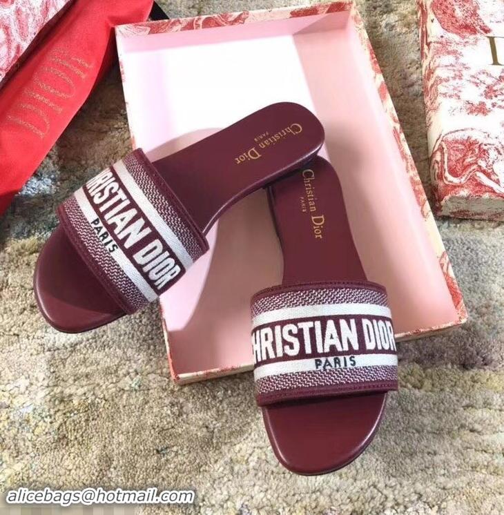 Cheapest Dior Woven Logo Dway Mules Slipper Sandals CD1801 Burgundy 2019