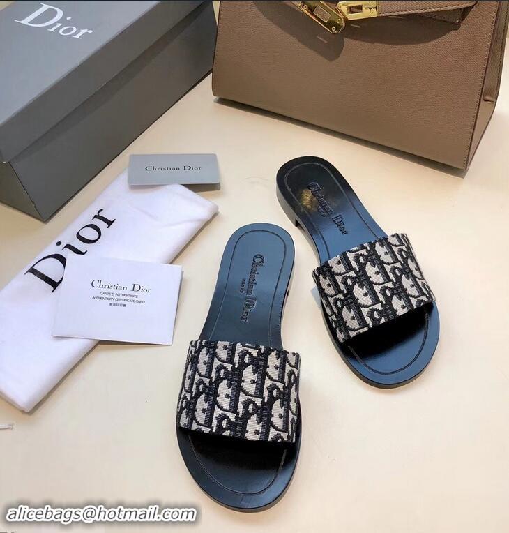 Fashion Dior Obliuqe Jacquard Canvas Dway Mules Slipper Sandals CD1806 Black 2019