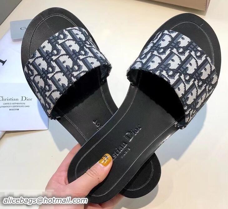 Fashion Dior Obliuqe Jacquard Canvas Dway Mules Slipper Sandals CD1806 Black 2019