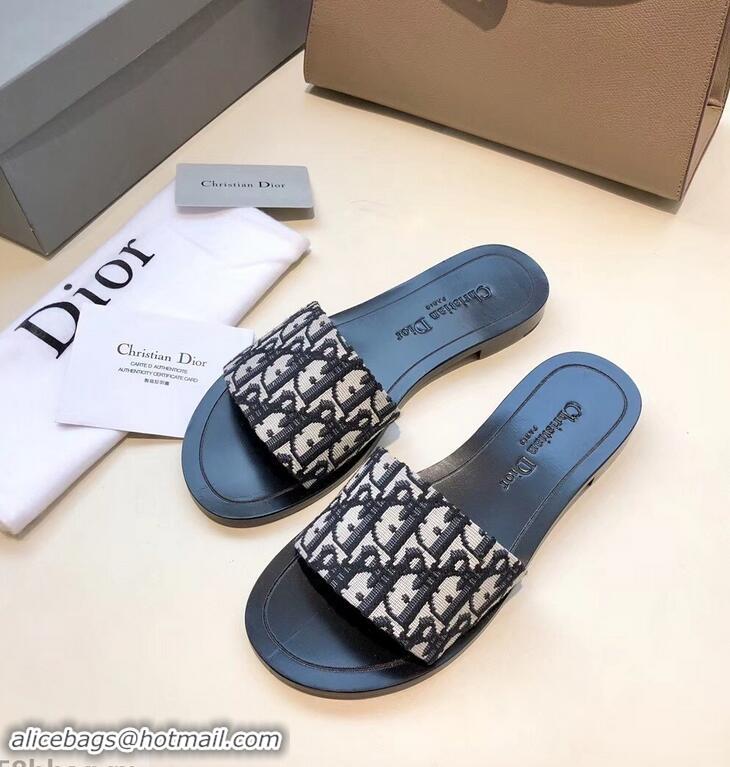 Fashion Dior Obliuqe Jacquard Canvas Dway Mules Slipper Sandals CD1806 Black 2019