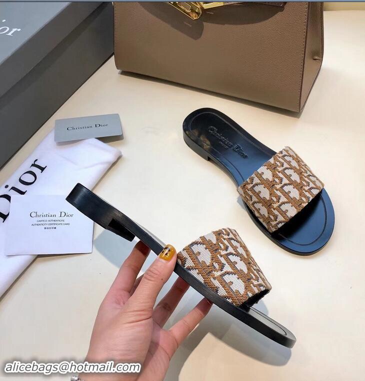 Spot Bulk Dior Obliuqe Jacquard Canvas Dway Mules Slipper Sandals CD1806 Brown 2019