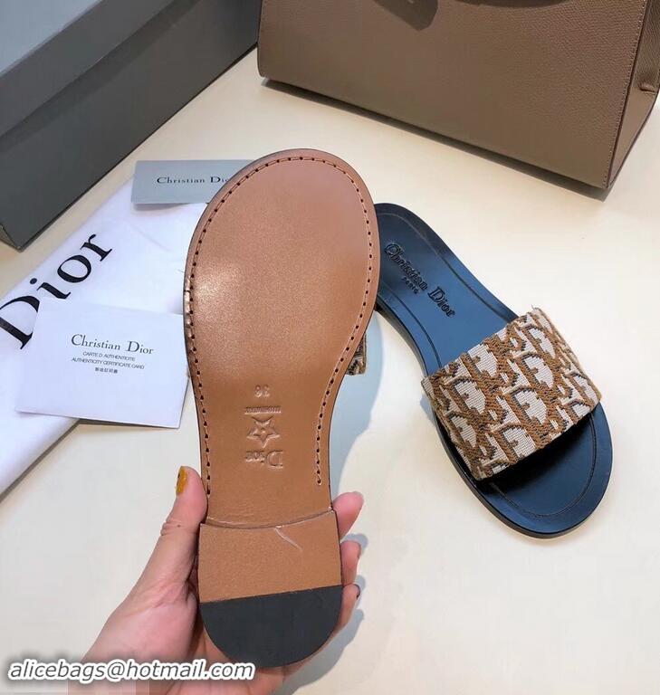 Spot Bulk Dior Obliuqe Jacquard Canvas Dway Mules Slipper Sandals CD1806 Brown 2019