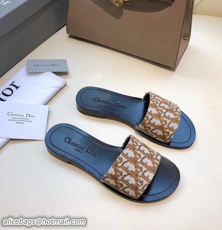 Spot Bulk Dior Obliuqe Jacquard Canvas Dway Mules Slipper Sandals CD1806 Brown 2019