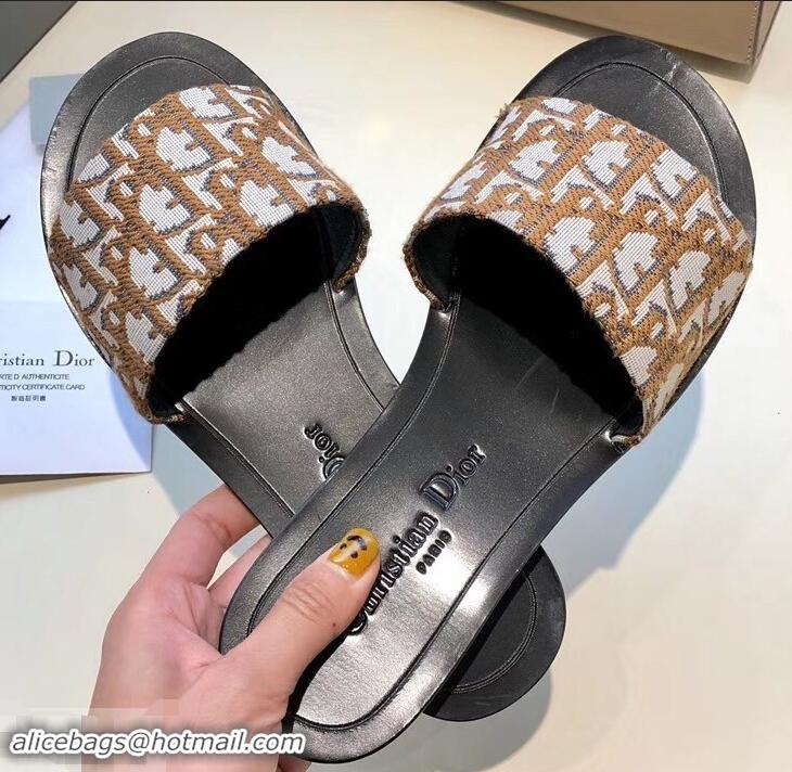 Spot Bulk Dior Obliuqe Jacquard Canvas Dway Mules Slipper Sandals CD1806 Brown 2019