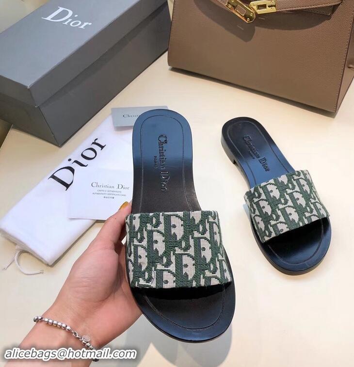 Buy Cheap Dior Obliuqe Jacquard Canvas Dway Mules Slipper Sandals CD1806 Green 2019