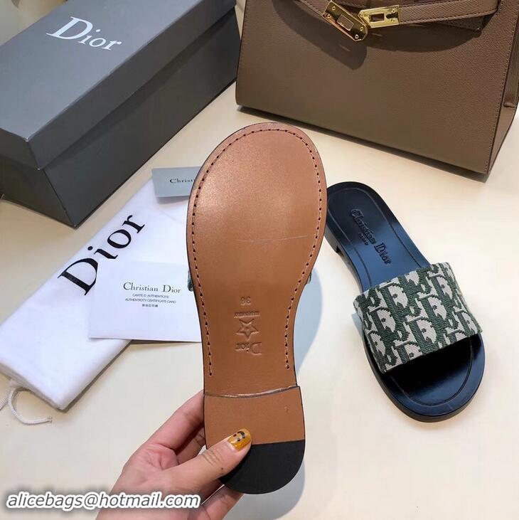 Buy Cheap Dior Obliuqe Jacquard Canvas Dway Mules Slipper Sandals CD1806 Green 2019