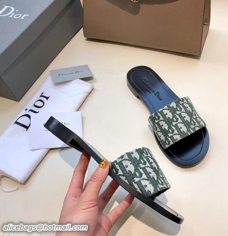 Buy Cheap Dior Obliuqe Jacquard Canvas Dway Mules Slipper Sandals CD1806 Green 2019