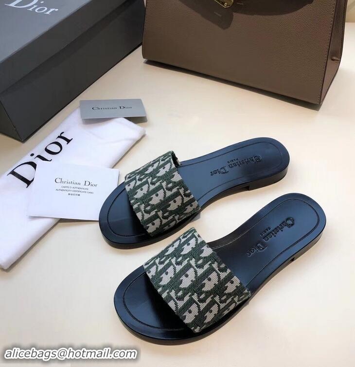 Buy Cheap Dior Obliuqe Jacquard Canvas Dway Mules Slipper Sandals CD1806 Green 2019