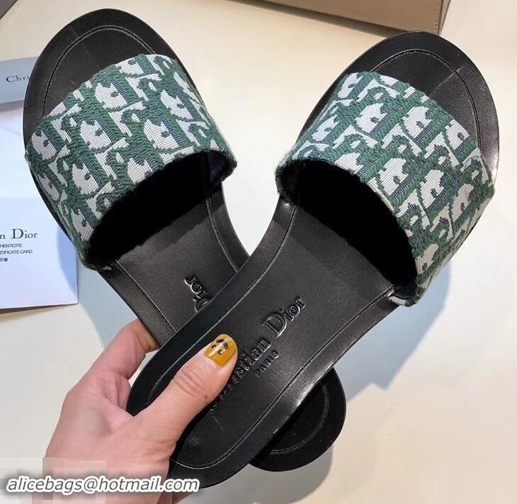 Buy Cheap Dior Obliuqe Jacquard Canvas Dway Mules Slipper Sandals CD1806 Green 2019