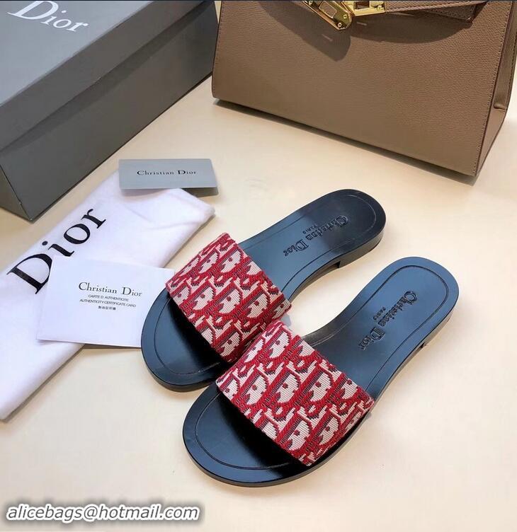 Top Quality Dior Obliuqe Jacquard Canvas Dway Mules Slipper Sandals CD1806 Red 2019