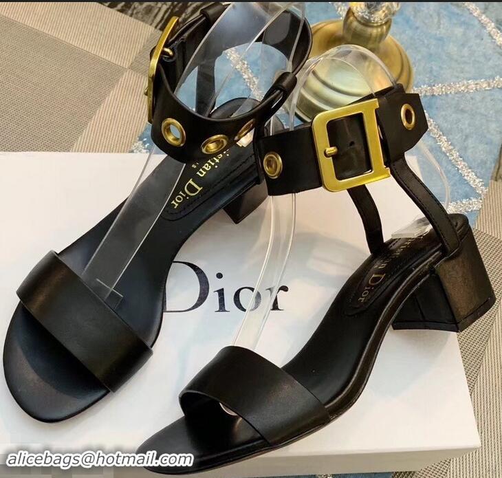 Wholesale Dior Heel 5.5cm D-Dior Calfskin Leather Sandals CD0801 Black 2019