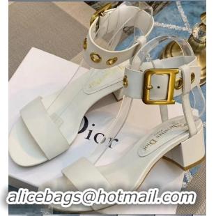 Top Quality Design Dior Heel 5.5cm D-Dior Calfskin Leather Sandals CD0801 White 2019