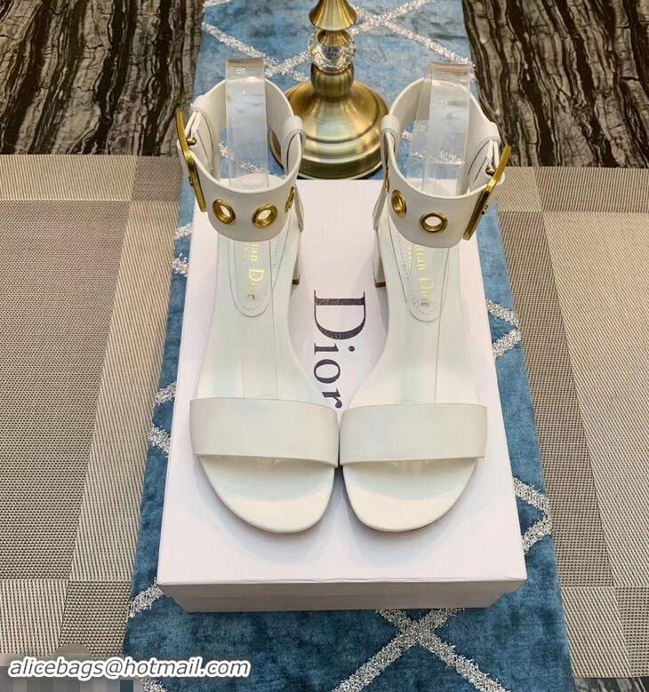 Top Quality Design Dior Heel 5.5cm D-Dior Calfskin Leather Sandals CD0801 White 2019