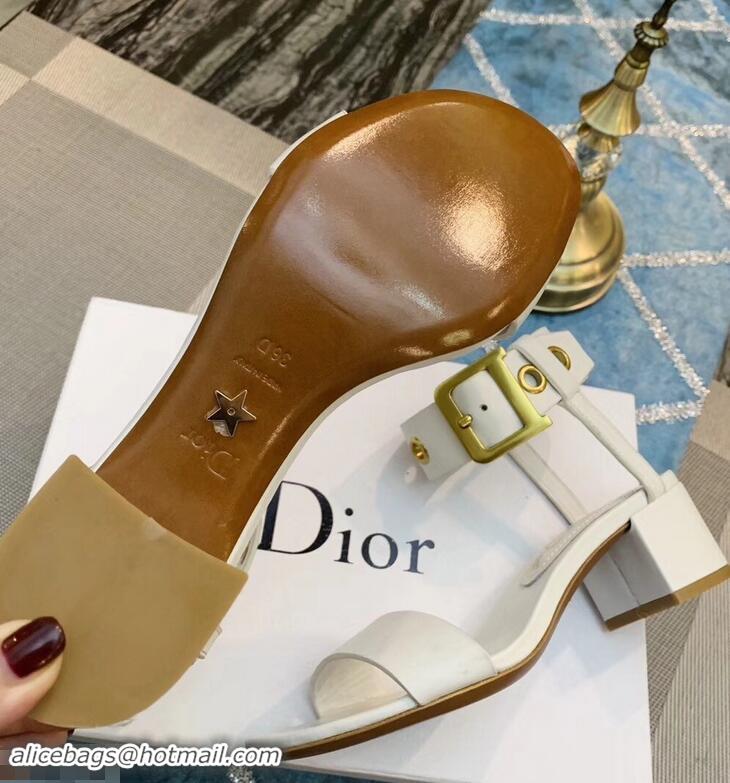 Top Quality Design Dior Heel 5.5cm D-Dior Calfskin Leather Sandals CD0801 White 2019