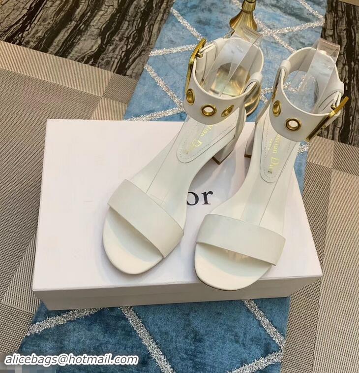 Top Quality Design Dior Heel 5.5cm D-Dior Calfskin Leather Sandals CD0801 White 2019