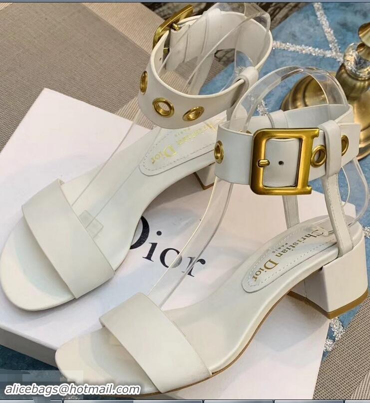 Top Quality Design Dior Heel 5.5cm D-Dior Calfskin Leather Sandals CD0801 White 2019