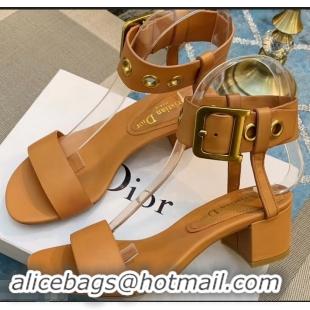 Fashion Cheap Dior Heel 5.5cm D-Dior Calfskin Leather Sandals CD0801 Khaki 2019