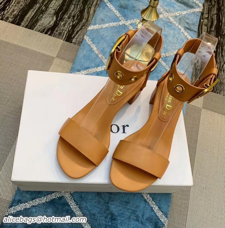 Fashion Cheap Dior Heel 5.5cm D-Dior Calfskin Leather Sandals CD0801 Khaki 2019