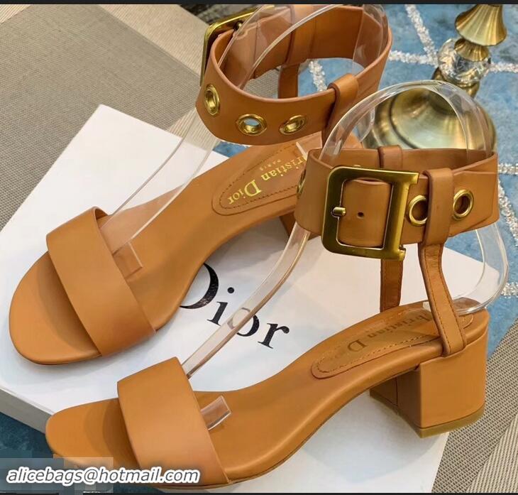 Fashion Cheap Dior Heel 5.5cm D-Dior Calfskin Leather Sandals CD0801 Khaki 2019