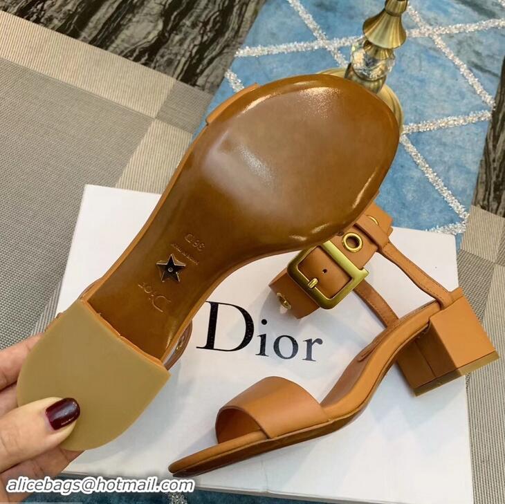 Fashion Cheap Dior Heel 5.5cm D-Dior Calfskin Leather Sandals CD0801 Khaki 2019