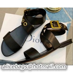 Best Price Dior D-Dior Calfskin Leather Flat Sandals CD0804 Black 2019