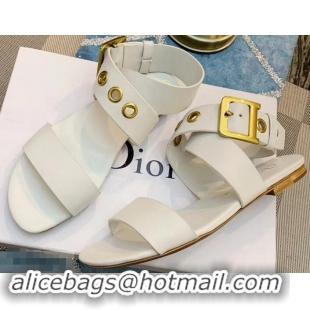 Elegant Dior D-Dior Calfskin Leather Flat Sandals CD0804 White 2019