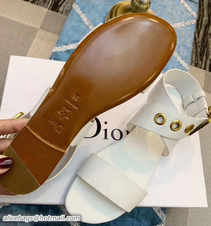 Elegant Dior D-Dior Calfskin Leather Flat Sandals CD0804 White 2019