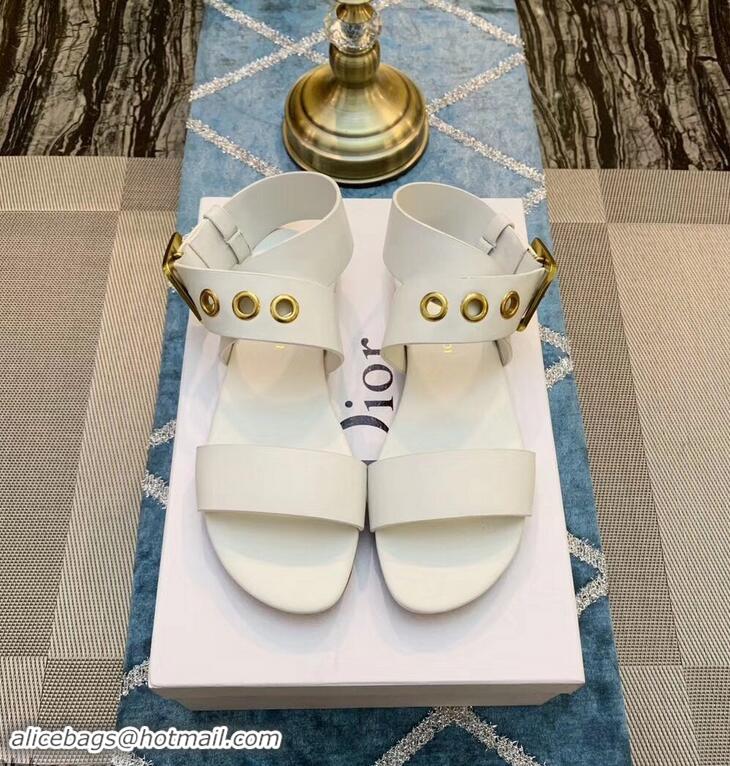 Elegant Dior D-Dior Calfskin Leather Flat Sandals CD0804 White 2019