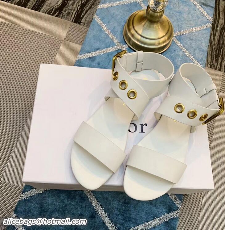 Elegant Dior D-Dior Calfskin Leather Flat Sandals CD0804 White 2019