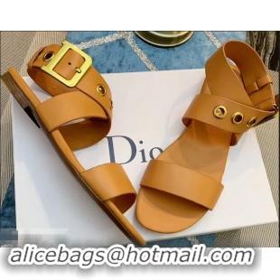 Buy Classic Dior D-Dior Calfskin Leather Flat Sandals CD0804 Khaki 2019