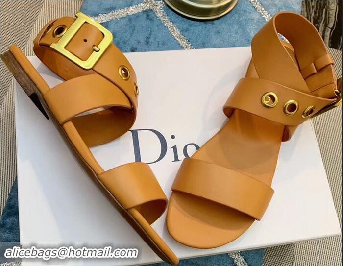 Buy Classic Dior D-Dior Calfskin Leather Flat Sandals CD0804 Khaki 2019