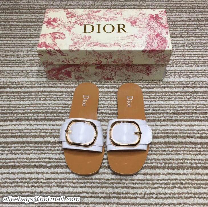 Fashion Show Collections Dior Mules Slipper Sandals Calfskin Leather CD0807 White 2019