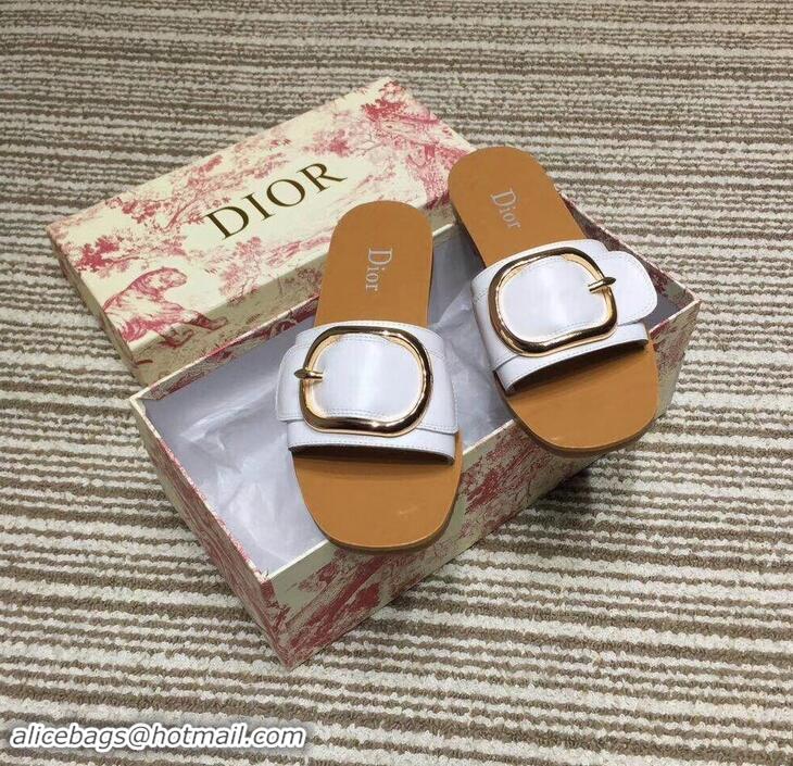 Fashion Show Collections Dior Mules Slipper Sandals Calfskin Leather CD0807 White 2019