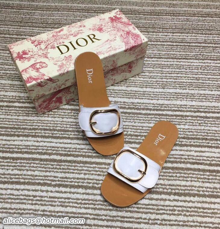 Fashion Show Collections Dior Mules Slipper Sandals Calfskin Leather CD0807 White 2019