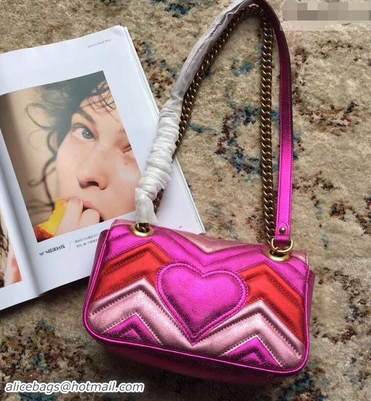 Perfect Gucci GG Marmont Matelassé Chevron Shoulder Mini Bag 446744 Metallic Fuchsia 2019