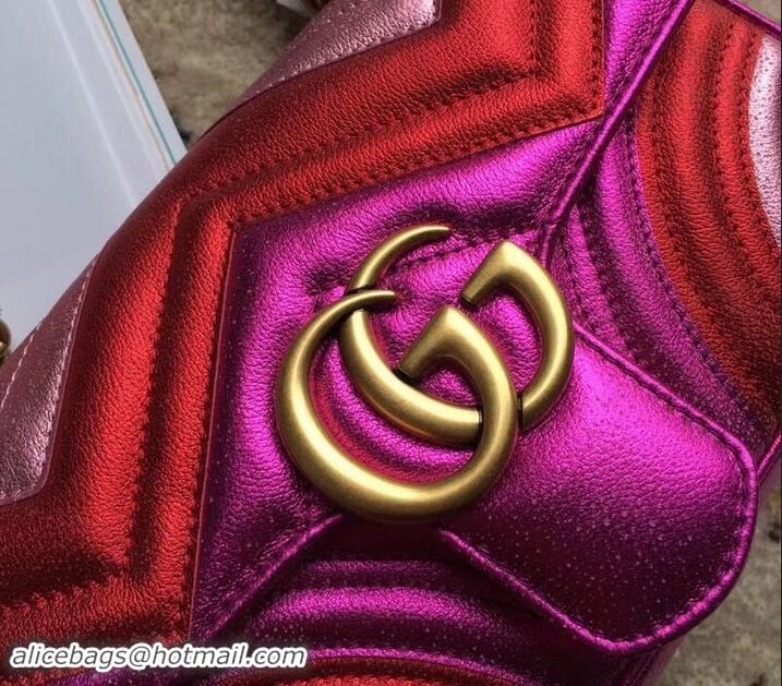 Perfect Gucci GG Marmont Matelassé Chevron Shoulder Mini Bag 446744 Metallic Fuchsia 2019