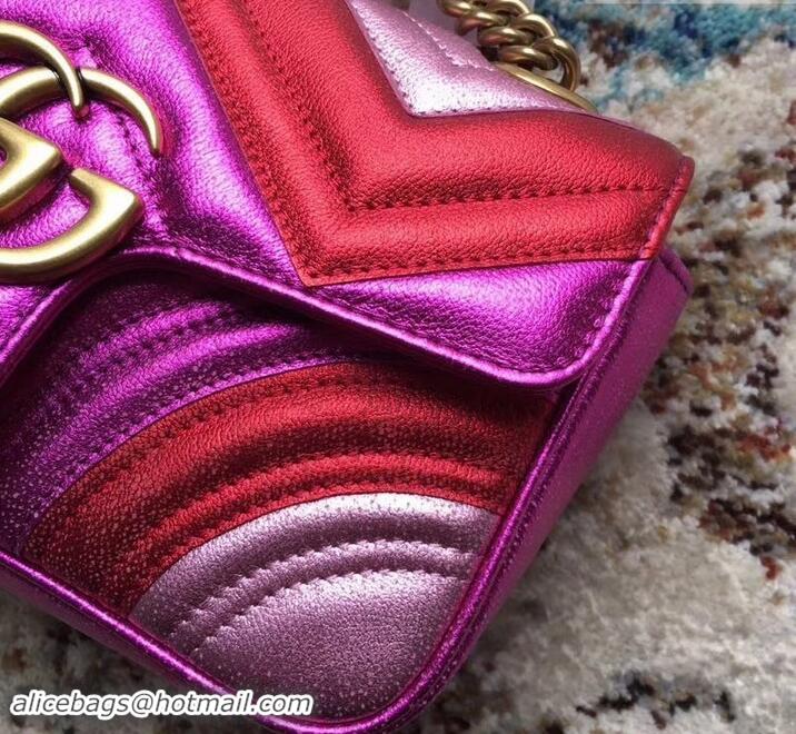 Perfect Gucci GG Marmont Matelassé Chevron Shoulder Mini Bag 446744 Metallic Fuchsia 2019