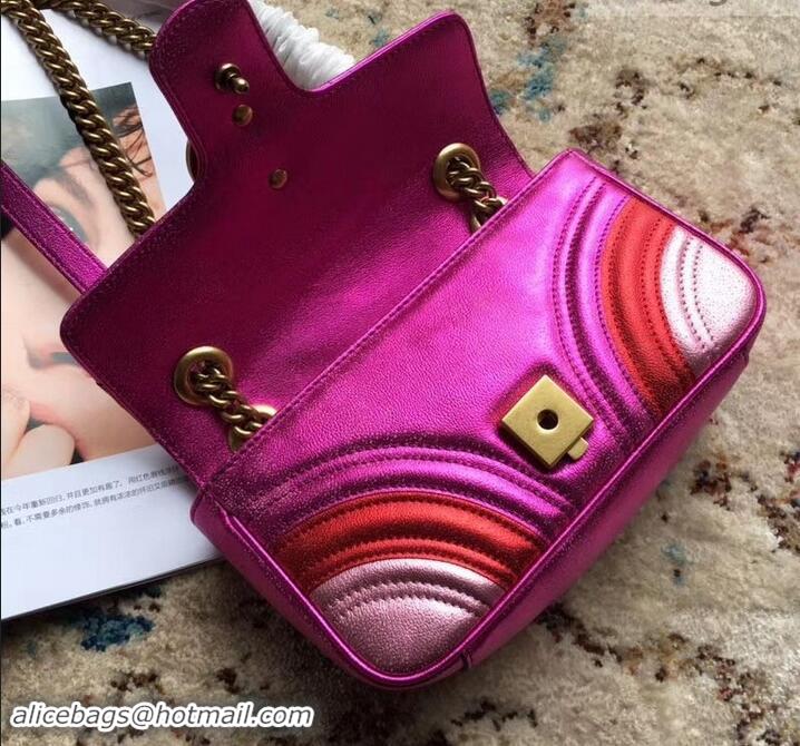 Perfect Gucci GG Marmont Matelassé Chevron Shoulder Mini Bag 446744 Metallic Fuchsia 2019