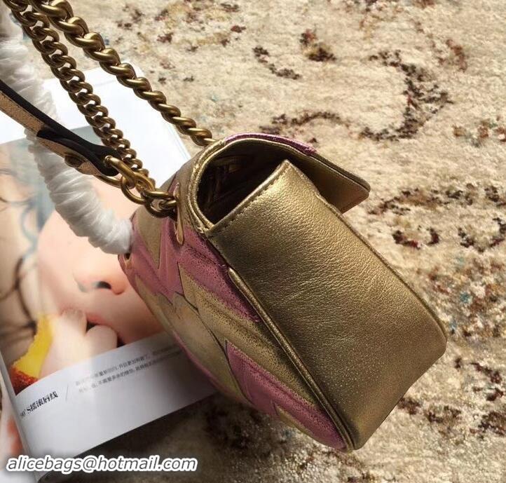 Unique Grade Gucci GG Marmont Matelassé Chevron Shoulder Mini Bag 446744 Metallic Gold 2019