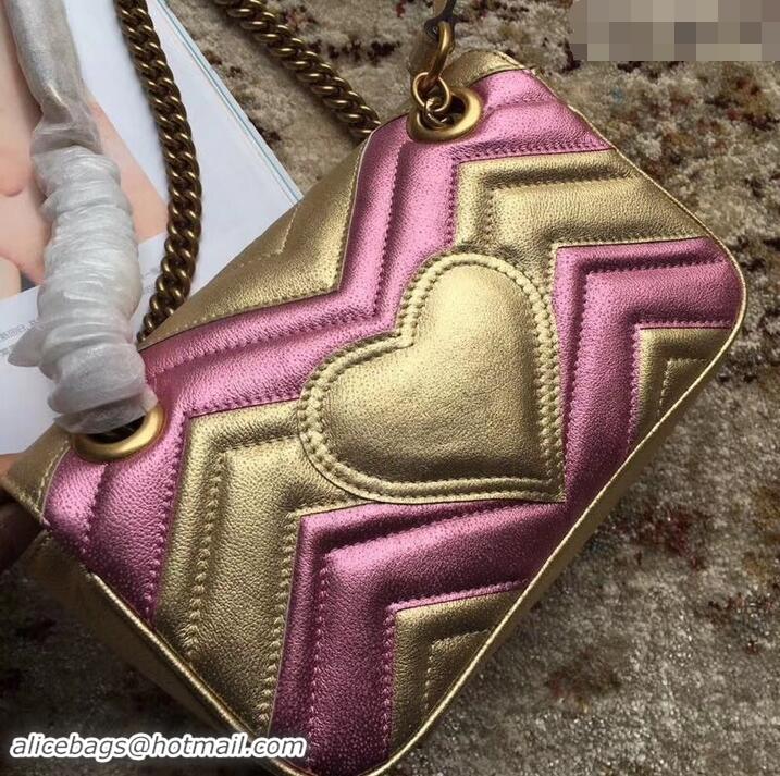 Unique Grade Gucci GG Marmont Matelassé Chevron Shoulder Mini Bag 446744 Metallic Gold 2019