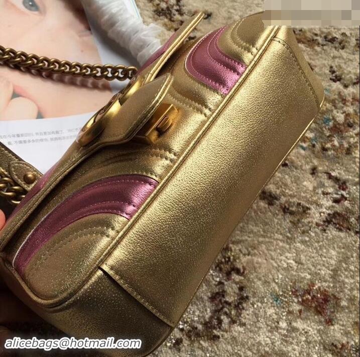 Unique Grade Gucci GG Marmont Matelassé Chevron Shoulder Mini Bag 446744 Metallic Gold 2019