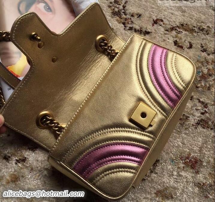 Unique Grade Gucci GG Marmont Matelassé Chevron Shoulder Mini Bag 446744 Metallic Gold 2019