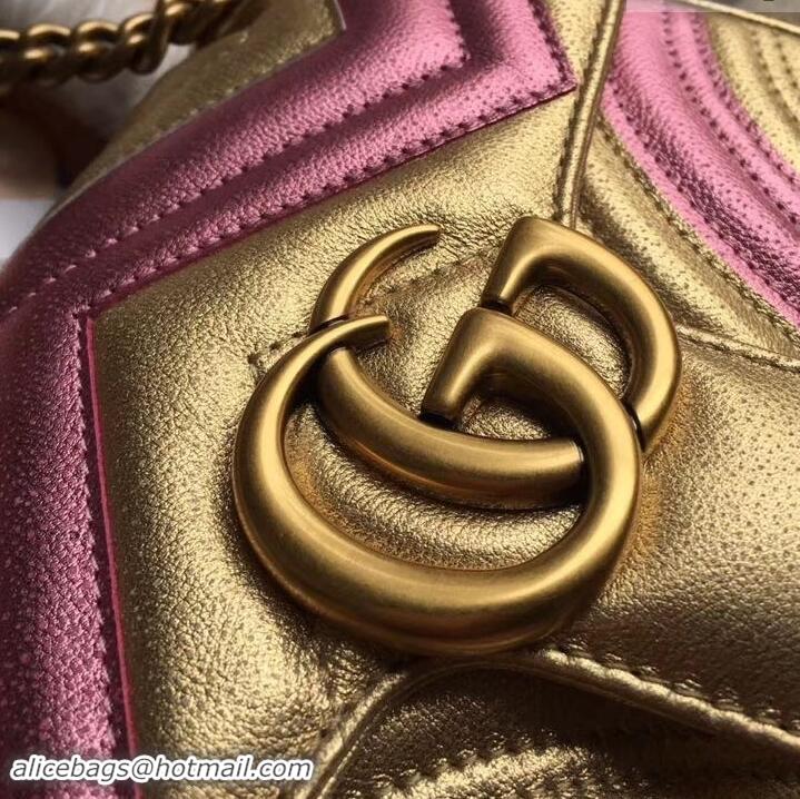 Unique Grade Gucci GG Marmont Matelassé Chevron Shoulder Mini Bag 446744 Metallic Gold 2019