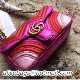 Classic Faux Gucci GG Marmont Matelassé Chevron Shoulder Small Bag 443497 Metallic Fuchsia 2019