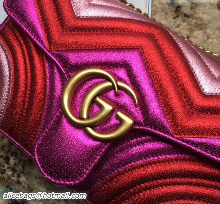 Classic Faux Gucci GG Marmont Matelassé Chevron Shoulder Small Bag 443497 Metallic Fuchsia 2019